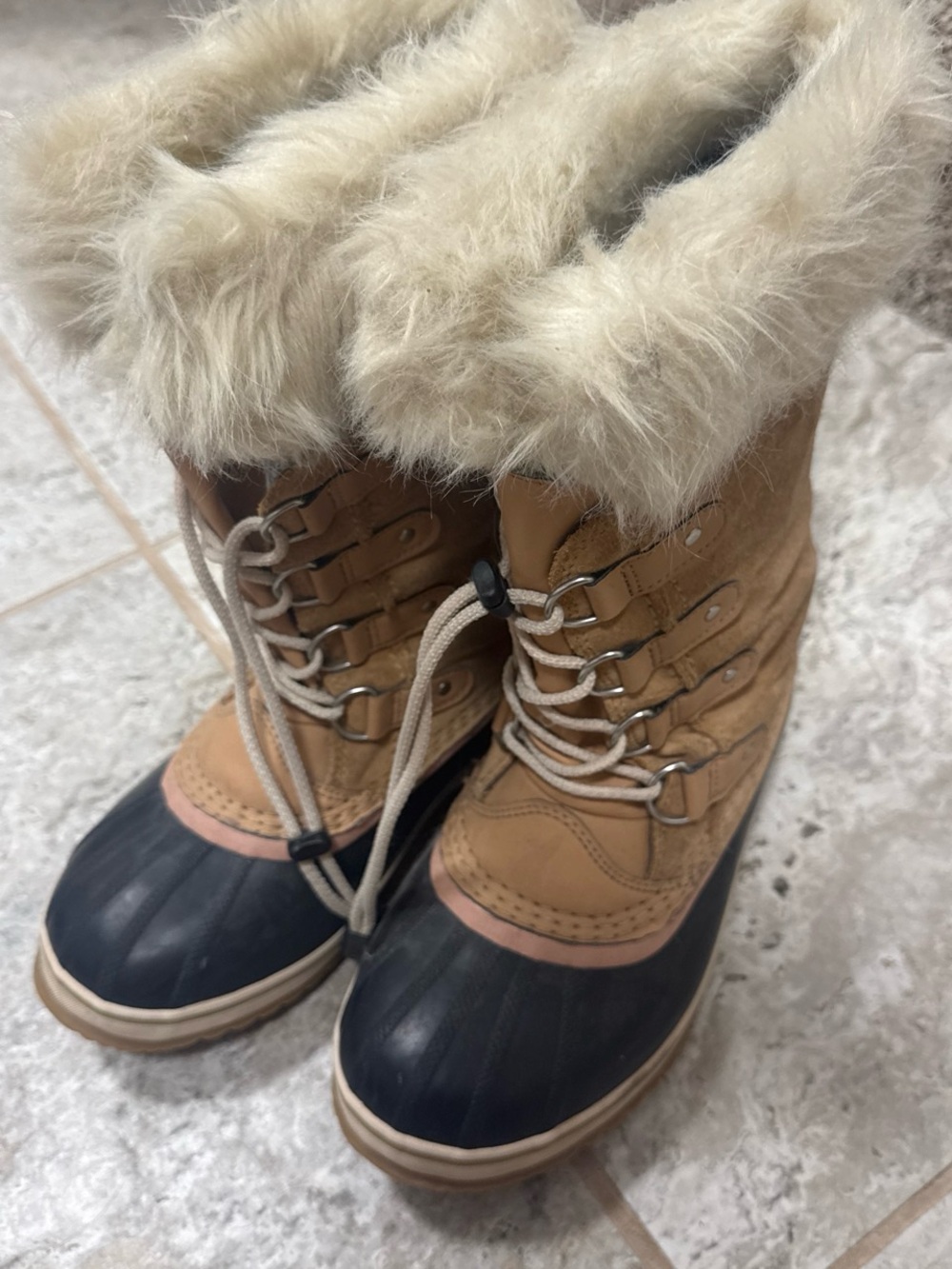 Sorel Tan and Black Faux-Fur Lined Winter Boots